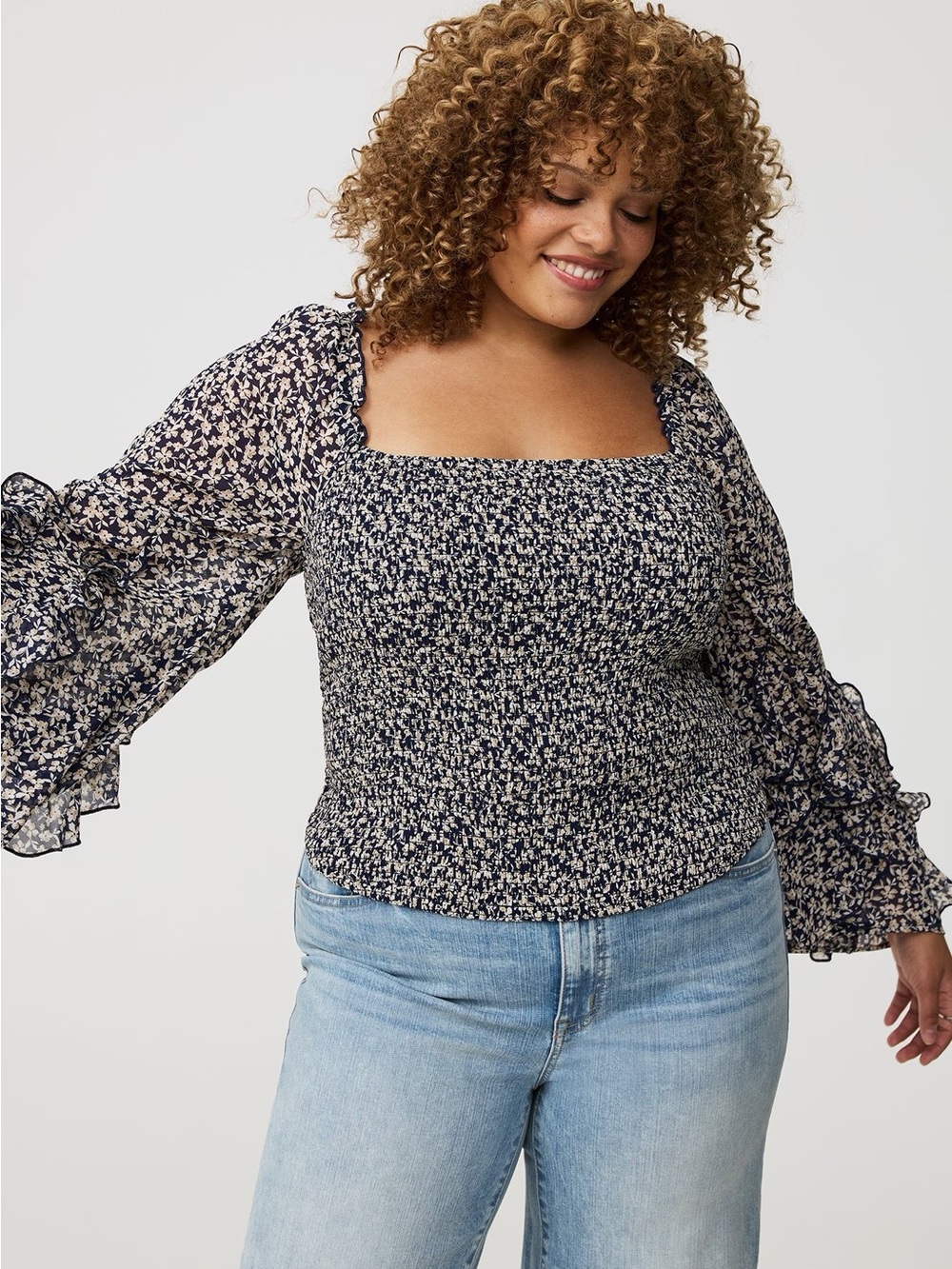 Torrid Chiffon Ruffle Long-Sleeve Crop Top